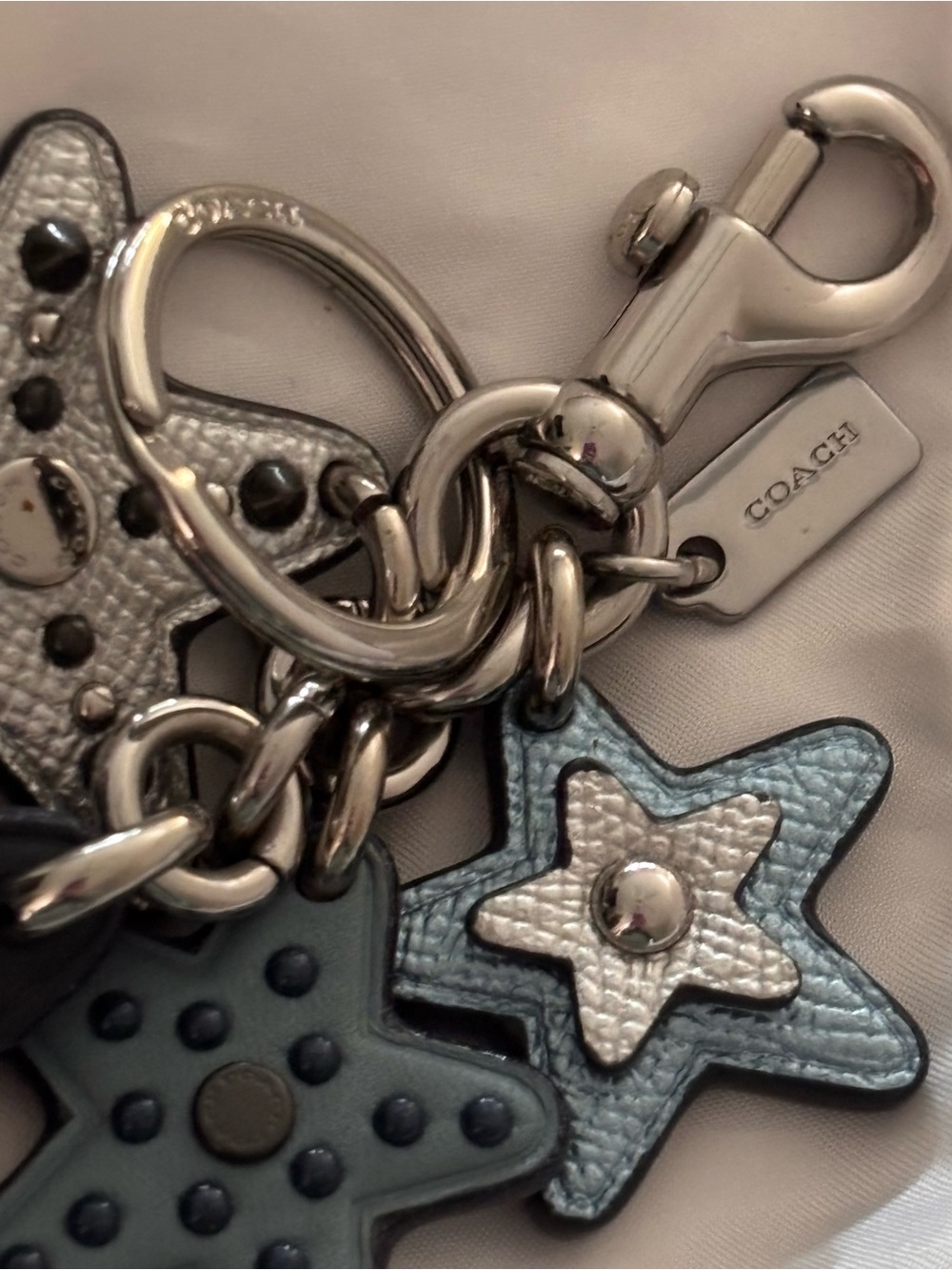 Coach Multi Star Bag Charm Keychain Metallic Blue Silver Black Studded - Picture 3 of 6